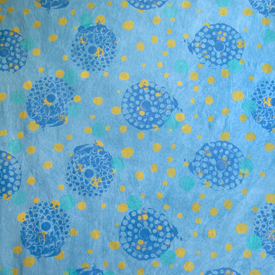 Hand Screenprinted Indigo Dyed Cotton/Linen  by Yard // Blue, Periwinkle, Teal, Yellow