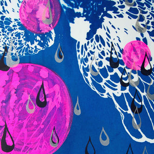 Cyanotype Sleeping Fancy Chickens and Raindrops Screenprint on Paper 18" x 24"