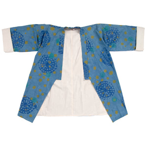 Light Blue Linen Cotton Kimono Style Wrap with Polka Dots