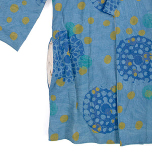 Light Blue Linen Cotton Kimono Style Wrap with Polka Dots