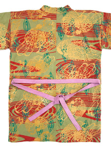 Avocado Green Linen Cotton Kimono Style Wrap with Wood Grain