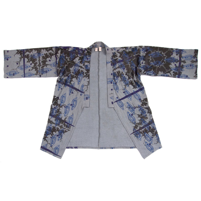 Grey Jersey Knit Kimono Style Wrap with Black Mandelbrot