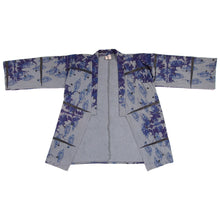 Load image into Gallery viewer, Grey Jersey Knit Kimono Style Wrap with Purple Mandelbrot