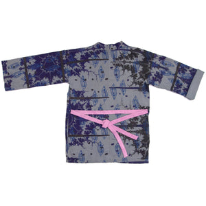 Grey Jersey Knit Kimono Style Wrap with Purple Mandelbrot