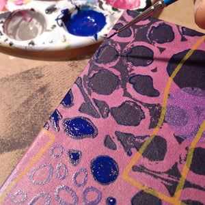 Purples Painting  + Silkscreen Textile Wall Art 10" x 10"