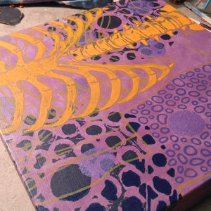 Purples Painting  + Silkscreen Textile Wall Art 10" x 10"