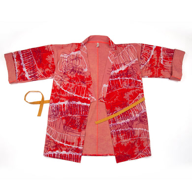 Orange Jersey Knit Kimono Style Wrap with Ibex Horn