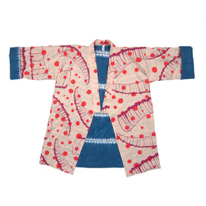 Pink Linen Kimono Style Wrap with Polka Dots