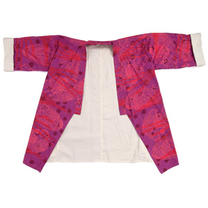Magenta Linen Cotton Kimono Style Wrap with Chickens