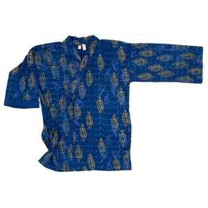 Indigo Blue Silky Bamboo Kimono Style Wrap with Almond Shells