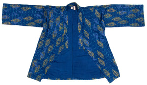 Indigo Blue Silky Bamboo Kimono Style Wrap with Almond Shells