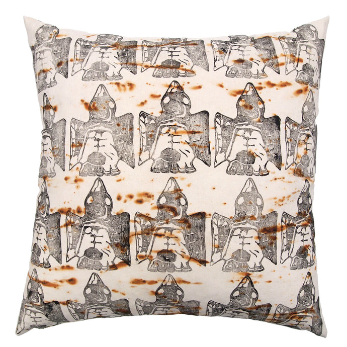 Rust Dyed Canvas with Bird Block Print Extra Large Throw Pillow