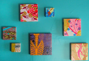 Pinks Painting  + Silkscreen Textile Wall Art 12" x 12"