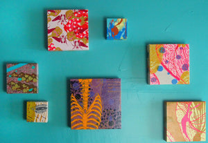 Primaries Painting  + Silkscreen Textile Wall Art 8" x 8"