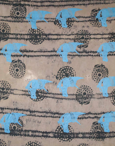 Black Linen Anti Shibori Dyed Printed with Horses and Firework Remnants