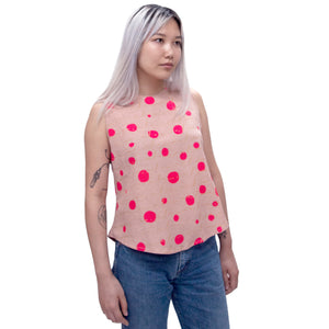 Silk Hemp Cotton Tank Top // Avocado Pink Dyed with Polka Dot Print