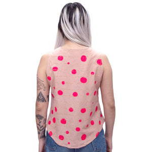 Silk Hemp Cotton Tank Top // Avocado Pink Dyed with Polka Dot Print