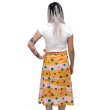 Load image into Gallery viewer, Linen Madder Root Dyed Wrap Skirt with Woodgrain and Polka Dot Print