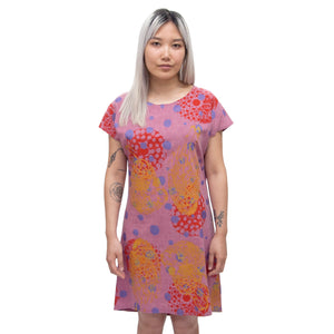 Rose Linen Shift Dress with bellflowers, morse code, and fawn marking