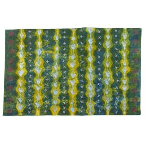 33" x 52.5" Yellow Green Blue Linen Table Runner with Wax and Ink Print