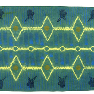 27" x 69" Chartreuse Green Blue Linen Table Runner with Wax and Ink Print
