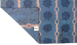 35.5" x 55"  Rose and Blue Linen Table Runner with Wax and Ink Print