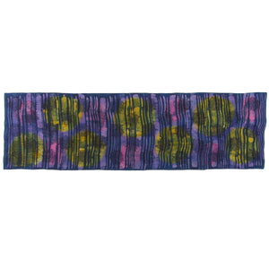 17.75" x 60"  Multicolor and Blue Linen Table Runner with Wax and Ink Print