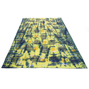 24" x 40" Chartreuse Multicolor and Blue Linen Table Runner with Wax and Ink Print