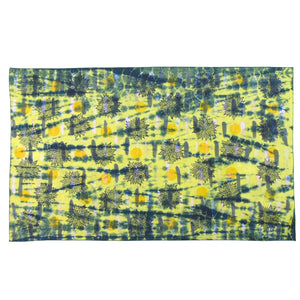 24" x 40" Chartreuse Multicolor and Blue Linen Table Runner with Wax and Ink Print