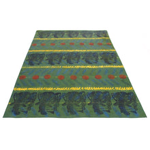 Load image into Gallery viewer, 26&quot; x 38&quot; Gold Green and Blue Linen Table Runner with Wax and Ink Print