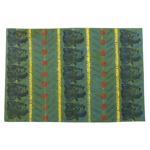 26" x 38" Gold Green and Blue Linen Table Runner with Wax and Ink Print