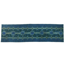 Load image into Gallery viewer, 21&quot; x 74.5&quot; Green and Blue Linen Table Runner with Wax and Ink Print