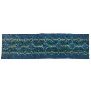 21" x 74.5" Green and Blue Linen Table Runner with Wax and Ink Print