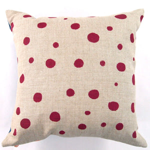 1/2 + 1/2 Hot Pink Polka Dot / Indigo Basketweave Heavy Linen Throws Pillow