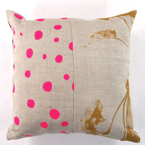 1/2 + 1/2 Ochre Yellow Beets / Hot Pink Polka Dot Basketweave Heavy Linen Throws Pillow