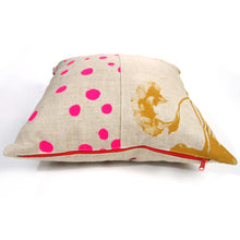 Load image into Gallery viewer, 1/2 + 1/2 Ochre Yellow Beets / Hot Pink Polka Dot Basketweave Heavy Linen Throws Pillow