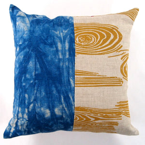 1/2 + 1/2 Wood Grain / Indigo Dyed Basketweave Heavy Linen Throws Pillows