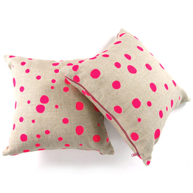 Hot Pink Polka Dot Basketweave Heavy Linen Throws Pillows