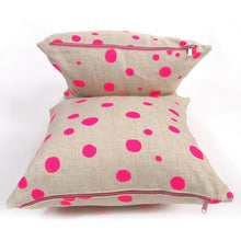 Load image into Gallery viewer, Hot Pink Polka Dot Basketweave Heavy Linen Throws Pillows