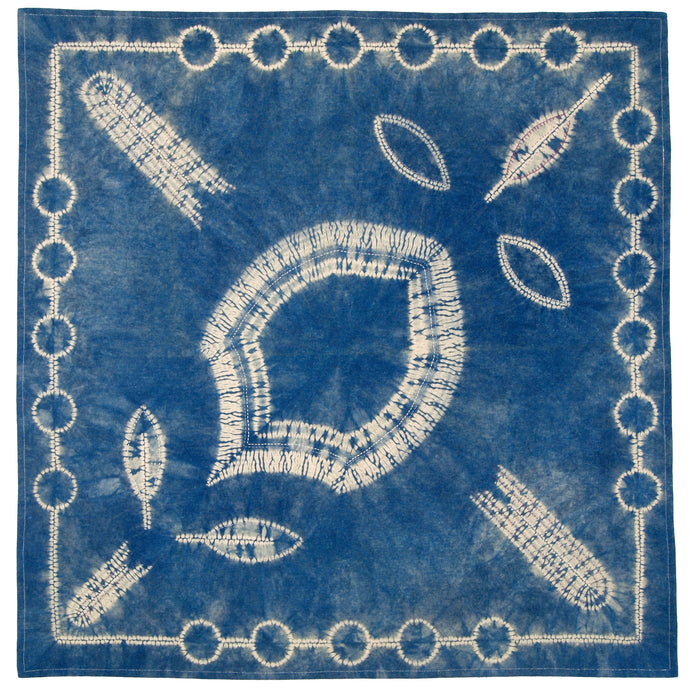 Stitching Resist Shibori + Embroidered Fabric; Crest