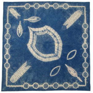 Stitching Resist Shibori + Embroidered Fabric; Crest