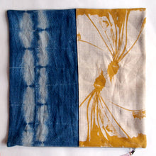 Load image into Gallery viewer, 1/2 + 1/2 Mustard Yellow Beets / Indigo Basketweave Heavy Linen Throws Pillow
