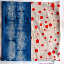 Load image into Gallery viewer, 1/2 + 1/2 Red Polka Dots / Indigo Basketweave Heavy Linen Throws Pillow