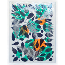 Load image into Gallery viewer, #2 Metallic Silver Fern with Navy and Teal Screenprint on Paper