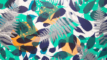 Load image into Gallery viewer, Metallic Silver Fern with Navy and Teal Screenprint on Paper