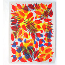 Load image into Gallery viewer, Navy Fern with Reds Screenprint on Paper 18&quot; x 24&quot;