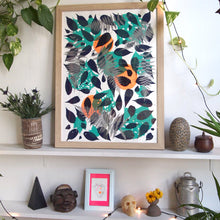 Load image into Gallery viewer, #2 Metallic Silver Fern with Navy and Teal Screenprint on Paper