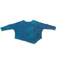 Load image into Gallery viewer, Long Sleeve Asymmetrical Sweatshirt // Chickens and Polka Dots on Cream Dyed Indigo