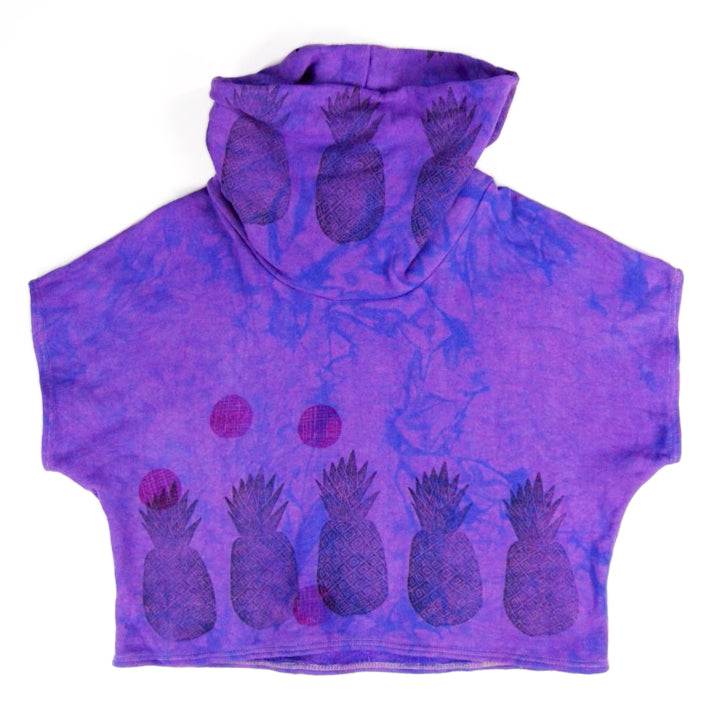 Hemp Fleece Cowl // Pineapple and Pink Polka Dots Blockprint on Purple