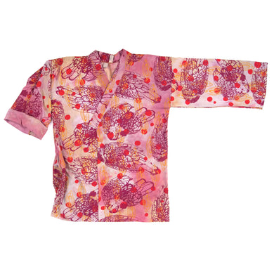 Reds Silky Bamboo Kimono Style Wrap with Chickens